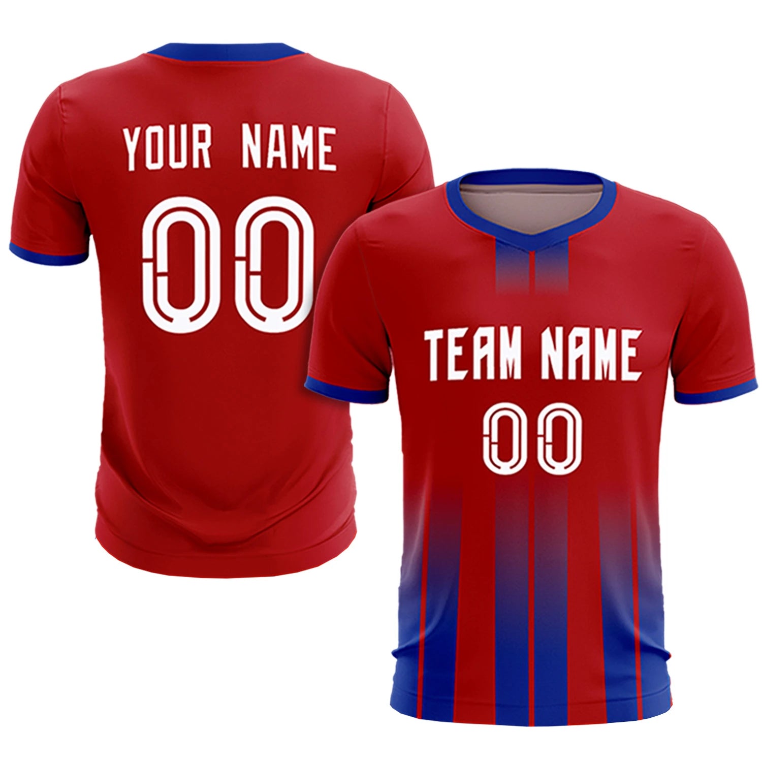 Custom Red Royal Blue Vertical Training Uniform Soccer Sets Jersey