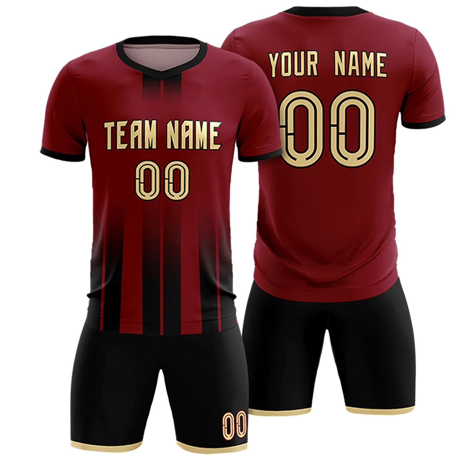 Custom Crimson Black Vertical Training Uniform Soccer Sets Jersey