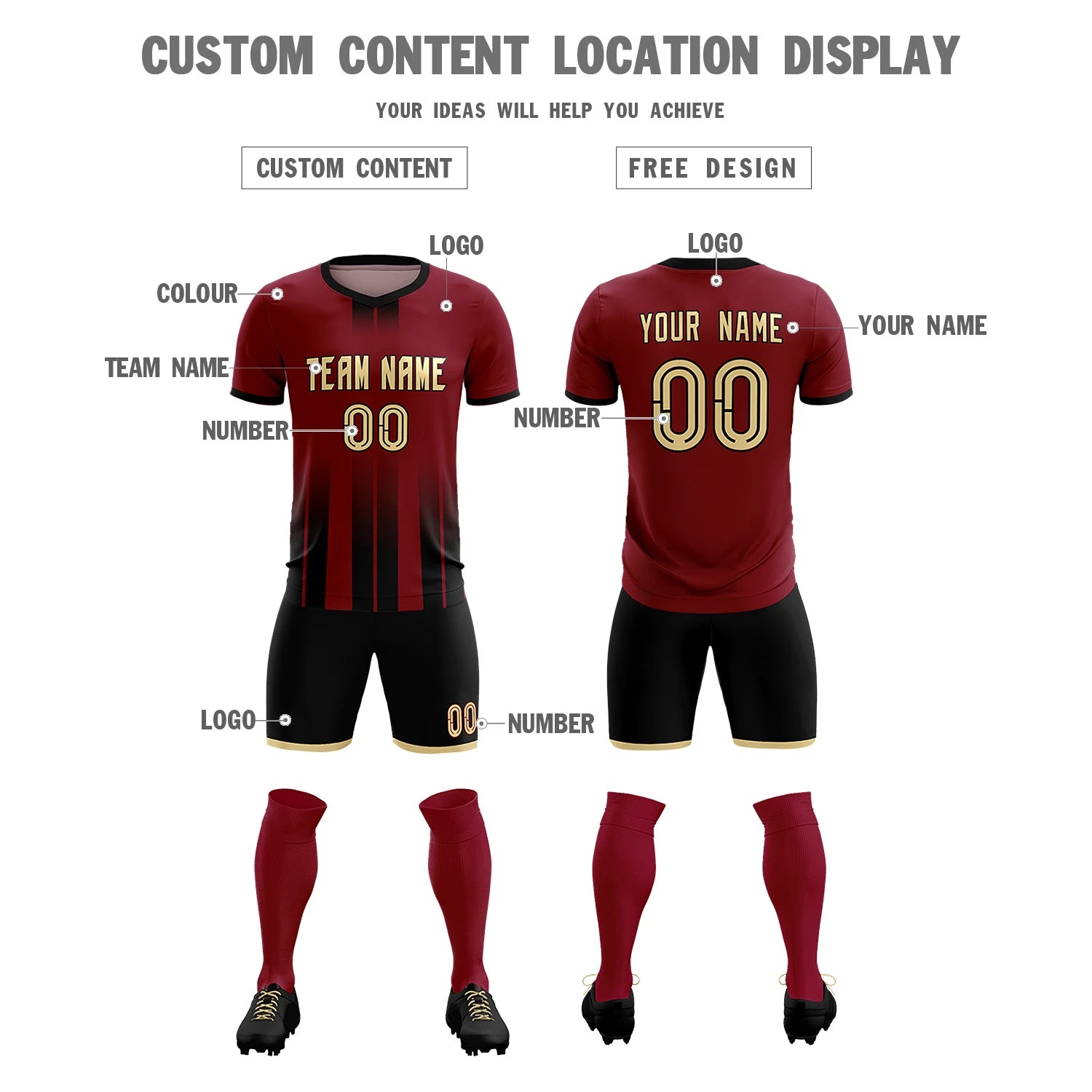 Custom Crimson Black Vertical Training Uniform Soccer Sets Jersey