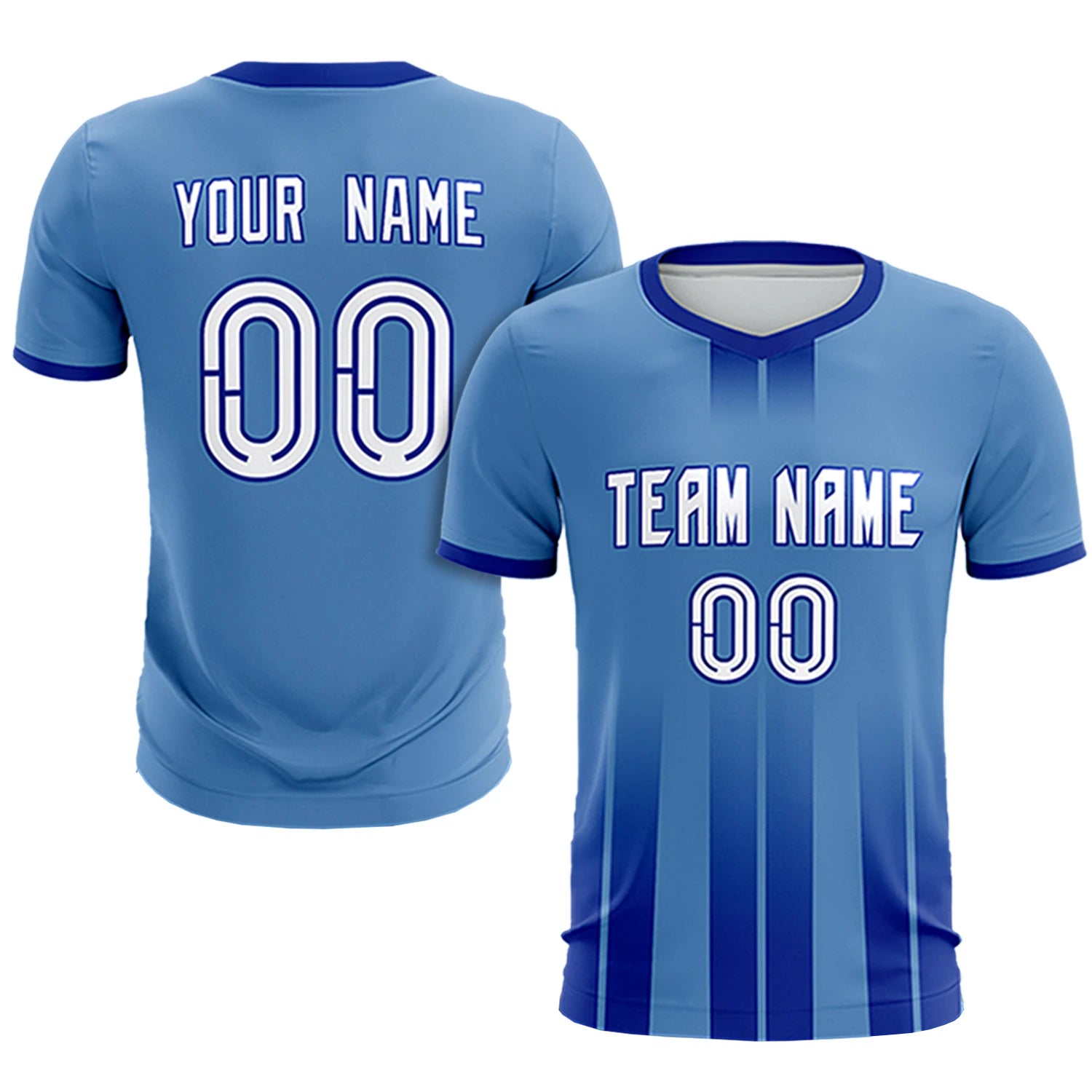 Custom Light Blue Royal Blue Vertical Training Uniform Soccer Sets Jersey