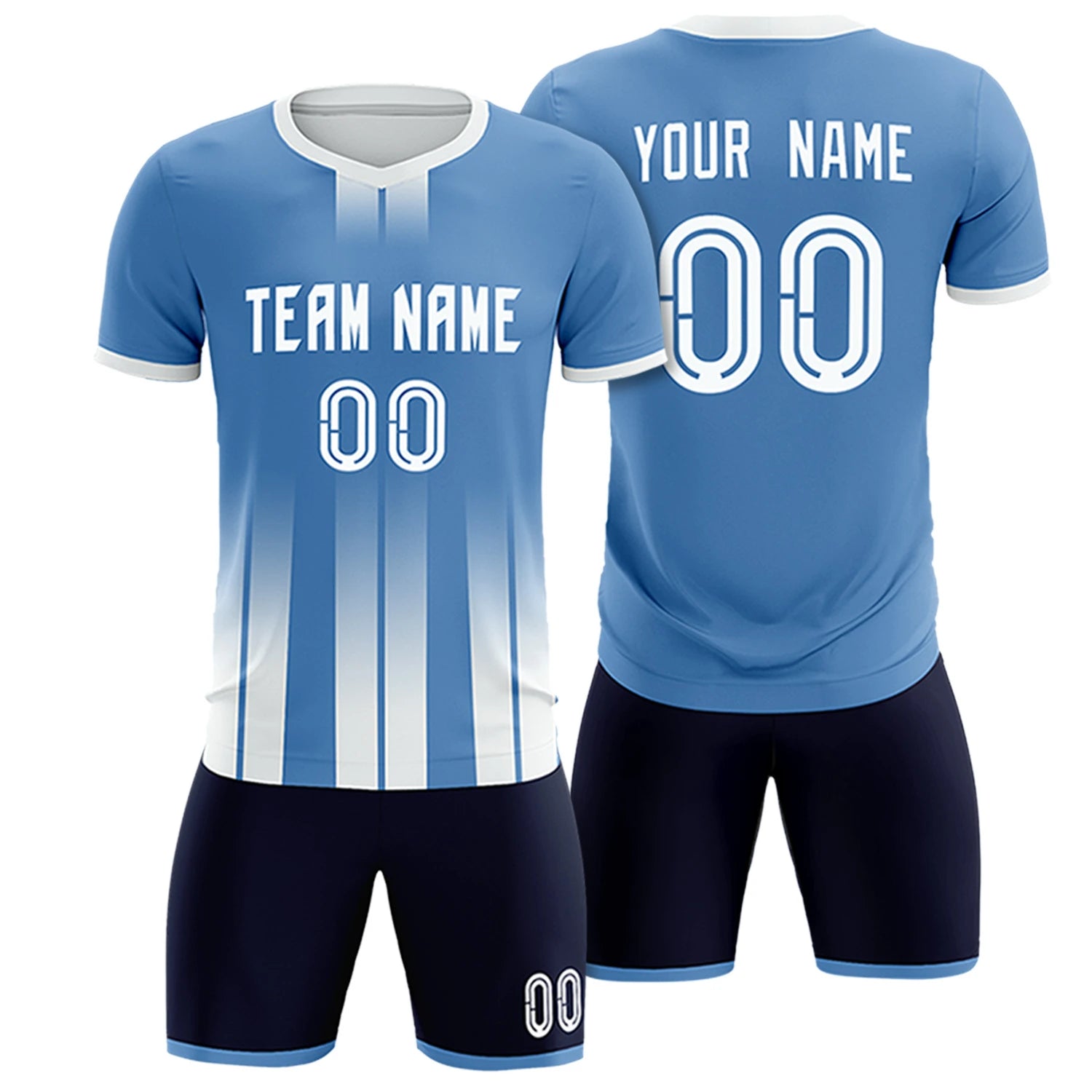 Custom Light Blue White Vertical Training Uniform Soccer Sets Jersey