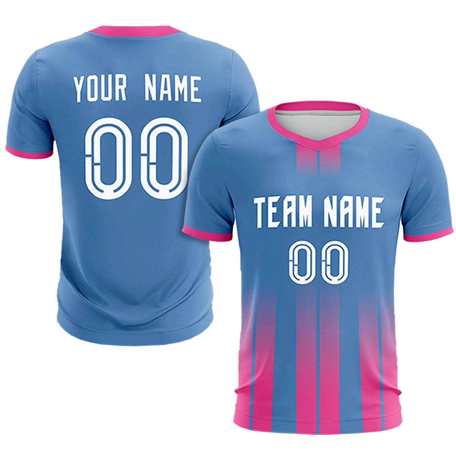 Custom Light Blue Pink Vertical Training Uniform Soccer Sets Jersey