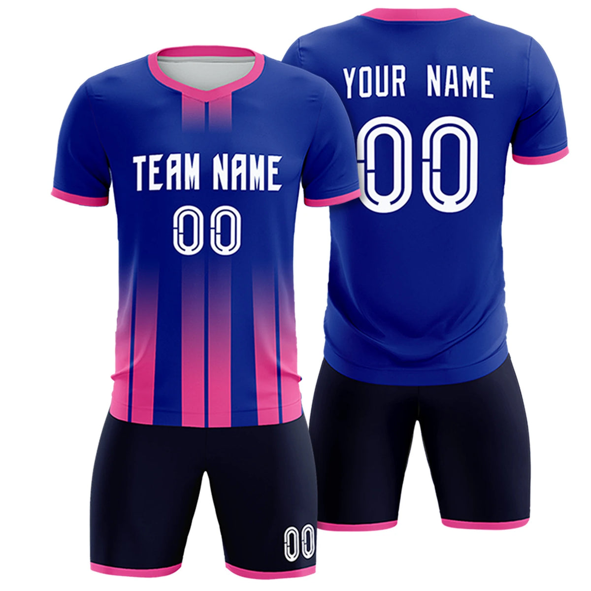 Custom Royal Blue Pink Vertical Training Uniform Soccer Sets Jersey