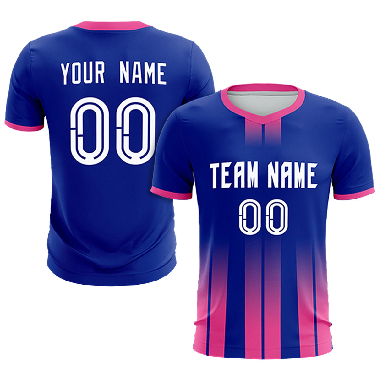 Custom Royal Blue Pink Vertical Training Uniform Soccer Sets Jersey