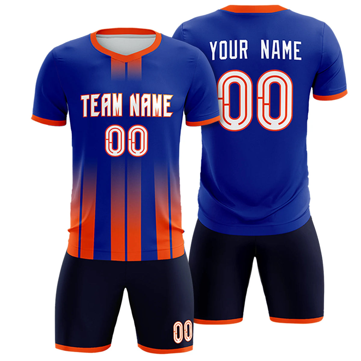 Custom Royal Blue Orange Vertical Training Uniform Soccer Sets Jersey
