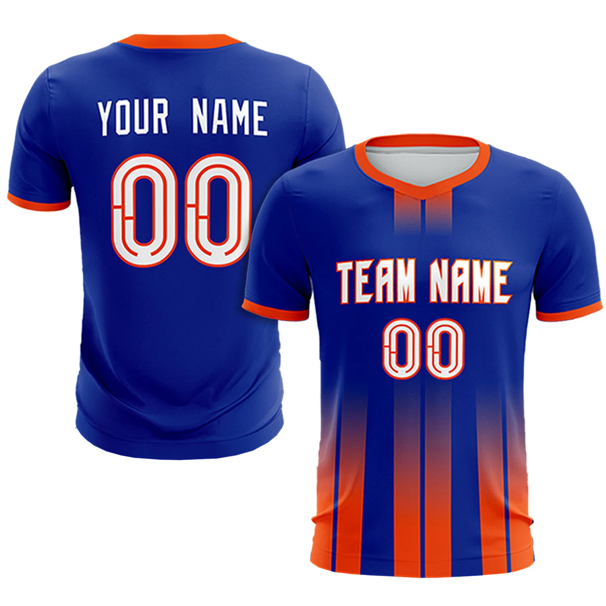 Custom Royal Blue Orange Vertical Training Uniform Soccer Sets Jersey