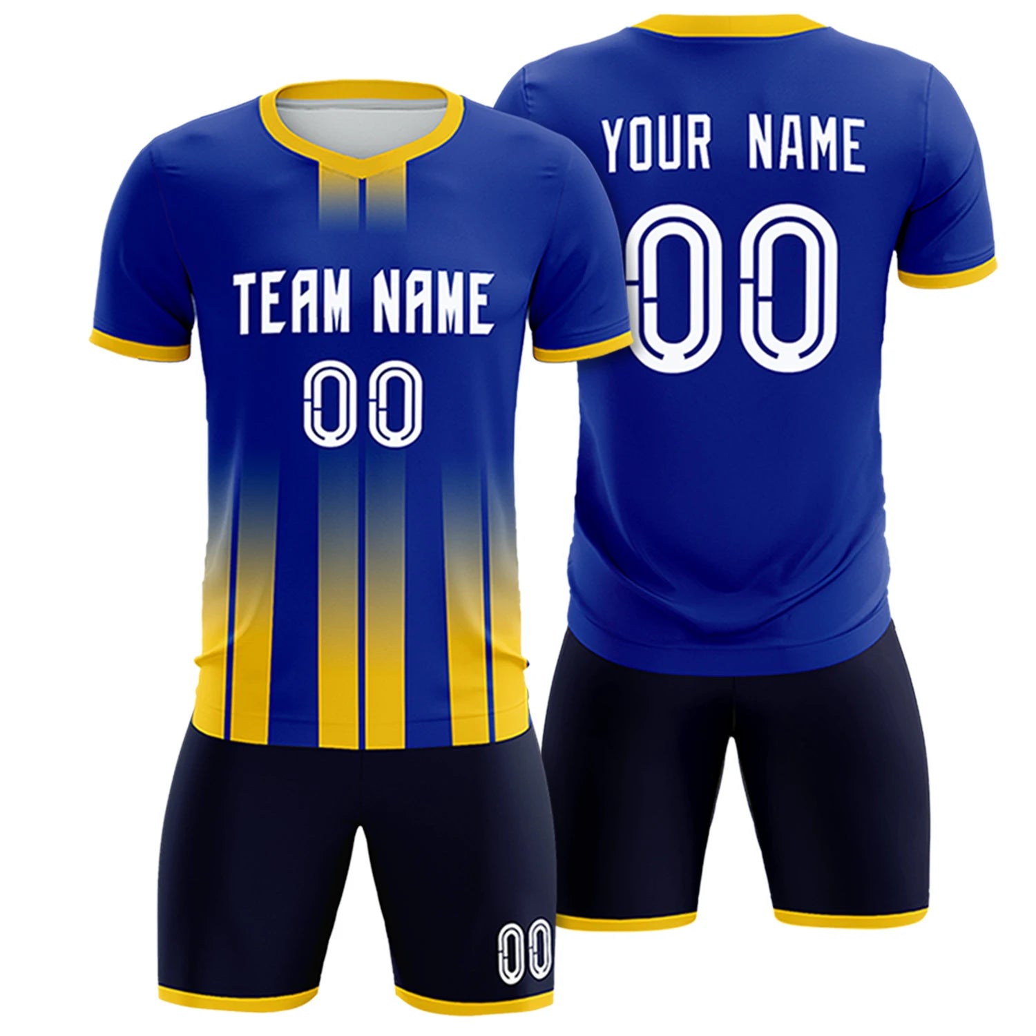 Custom Royal Blue Gold01 Vertical Training Uniform Soccer Sets Jersey