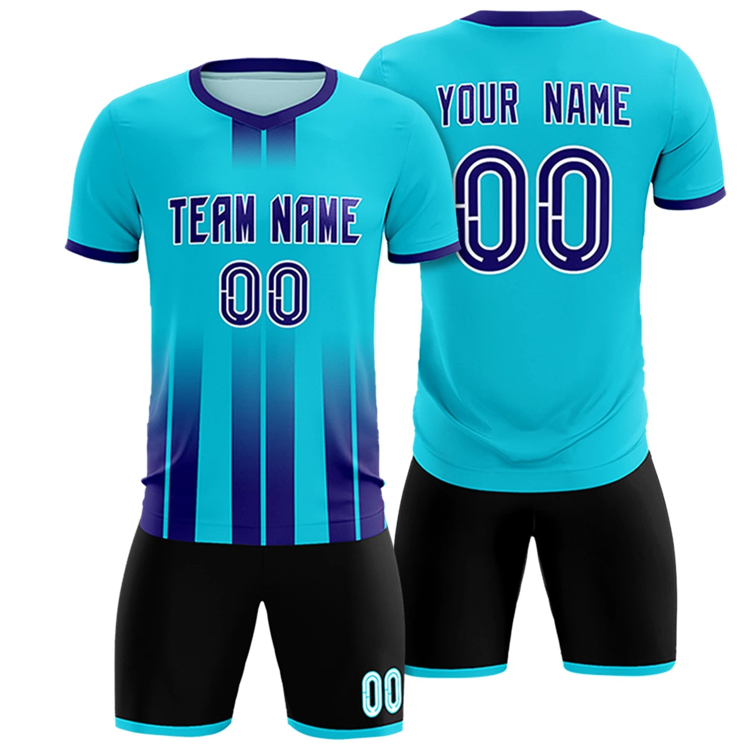Custom Sky Blue Purple Vertical Training Uniform Soccer Sets Jersey