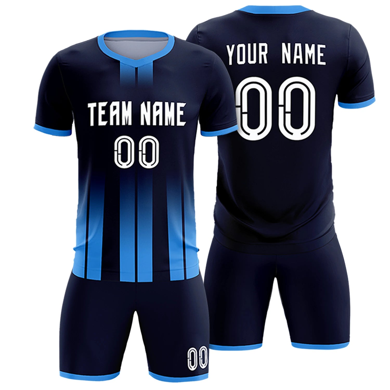 Custom Navy Powder Blue Vertical Training Uniform Soccer Sets Jersey