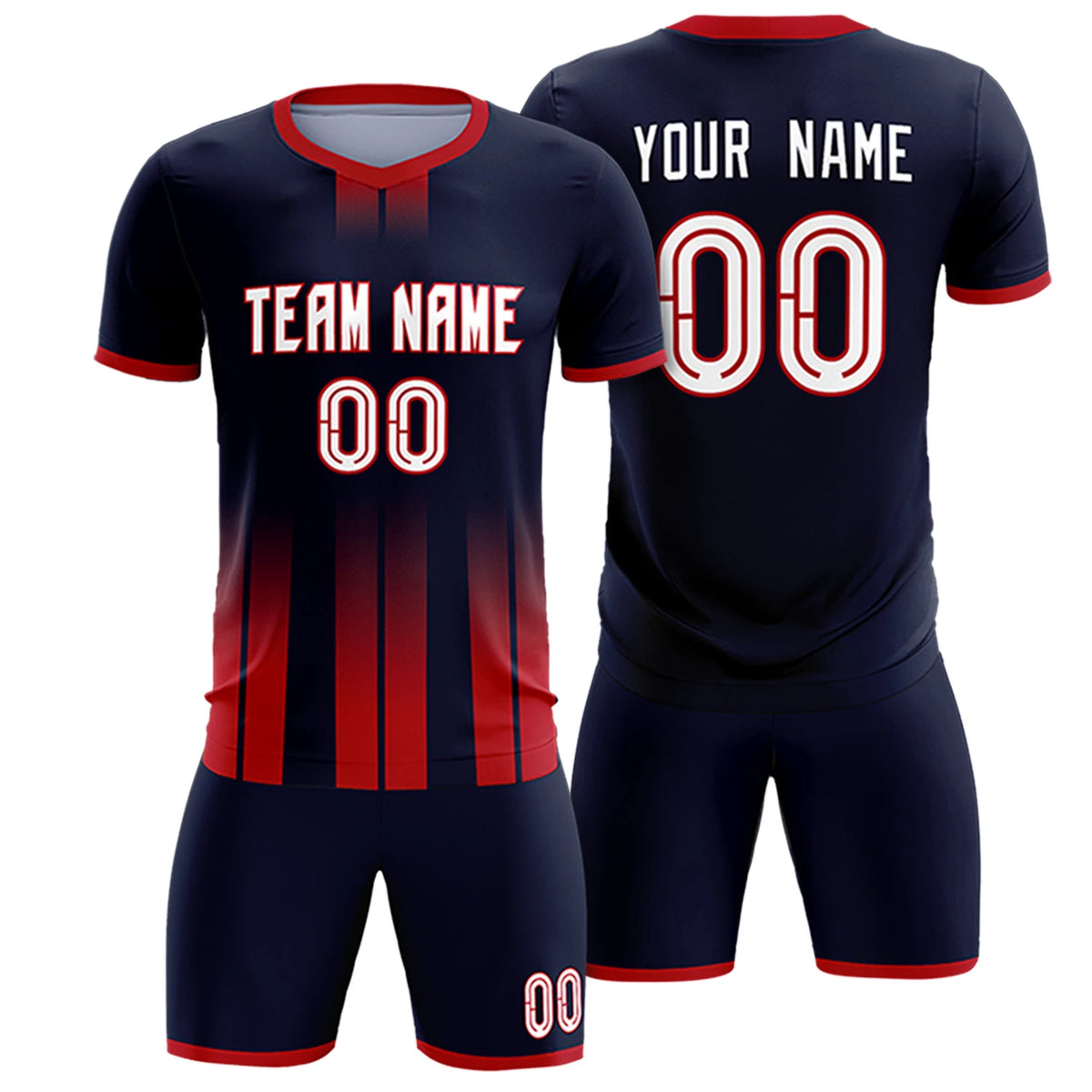 Custom Navy Red Vertical Training Uniform Soccer Sets Jersey