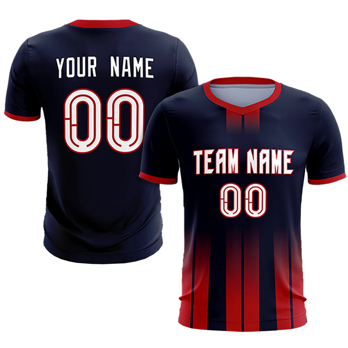 Custom Navy Red Vertical Training Uniform Soccer Sets Jersey