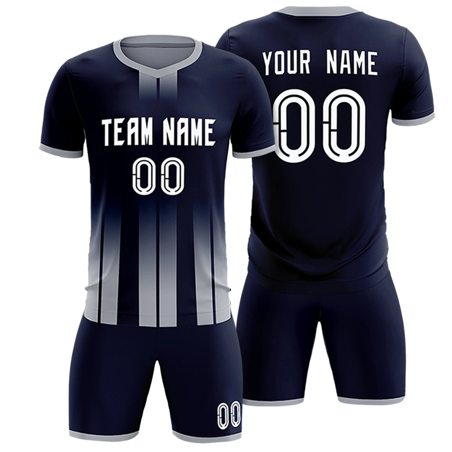Custom Navy Gray Vertical Training Uniform Soccer Sets Jersey