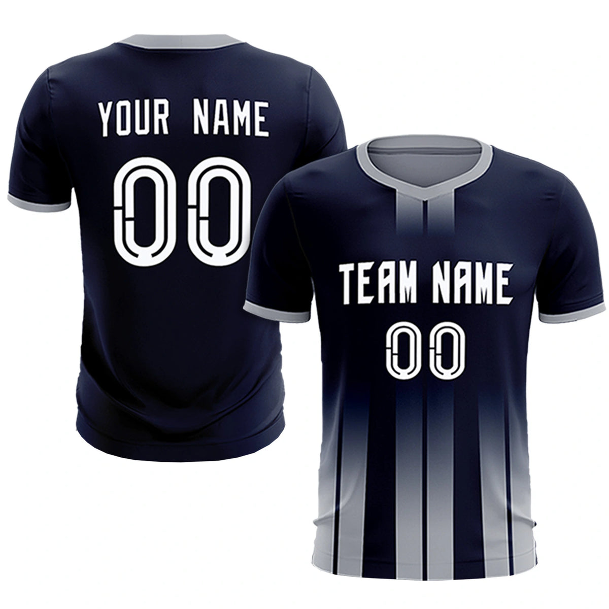 Custom Navy Gray Vertical Training Uniform Soccer Sets Jersey