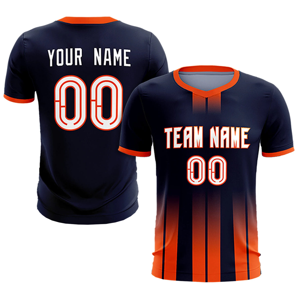 Custom Navy Orange Vertical Training Uniform Soccer Sets Jersey