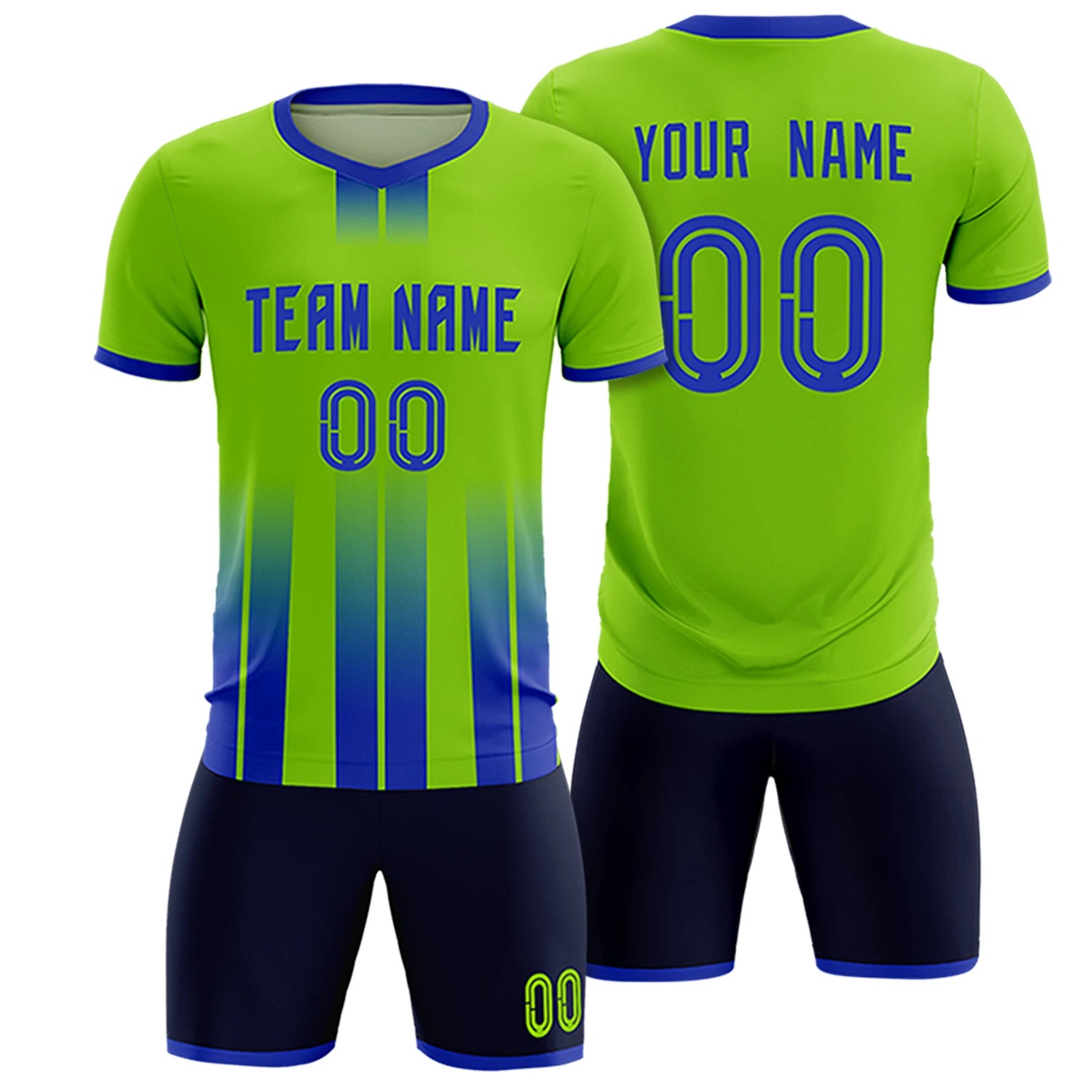 Custom Neon Green Royal Blue Vertical Training Uniform Soccer Sets Jersey