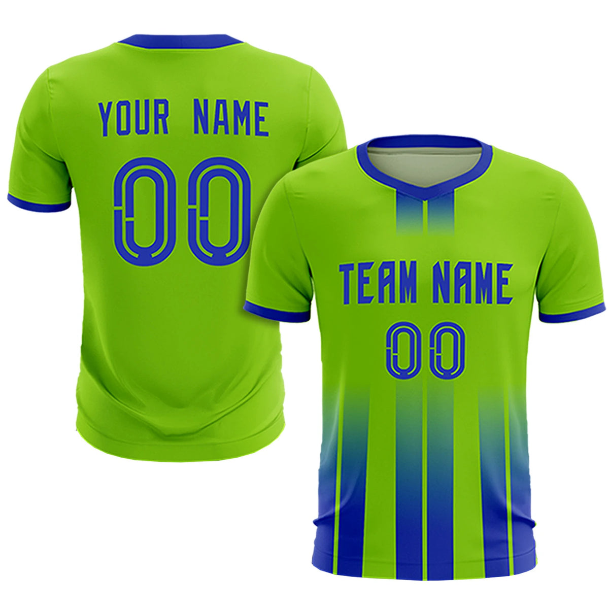 Custom Neon Green Royal Blue Vertical Training Uniform Soccer Sets Jersey
