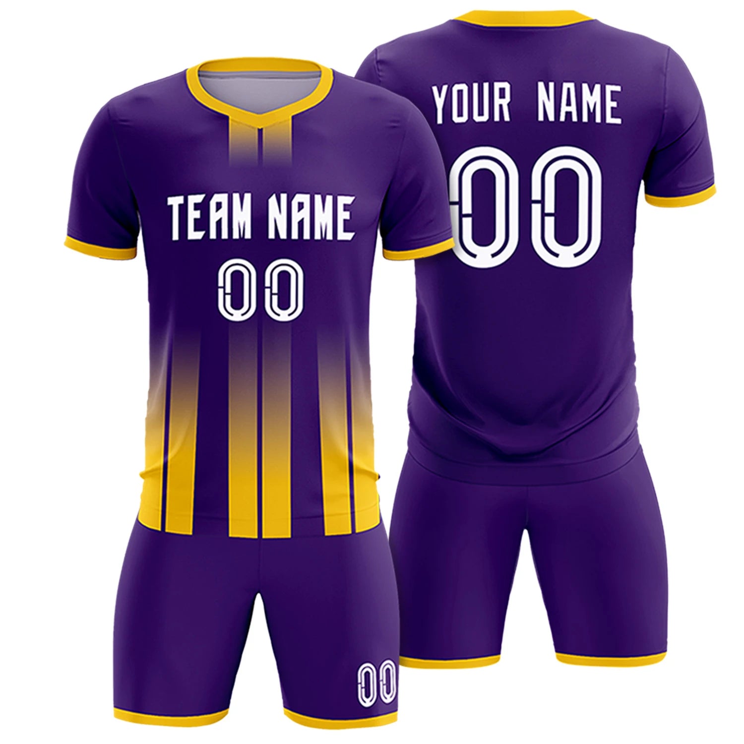 Custom Purple Gold01 Vertical Training Uniform Soccer Sets Jersey