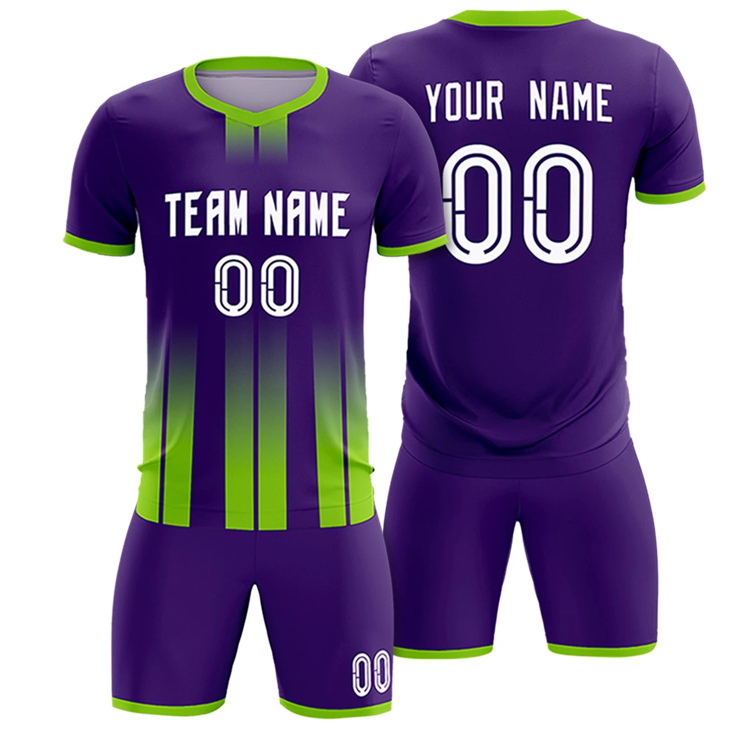 Custom Purple Neon Green Vertical Training Uniform Soccer Sets Jersey