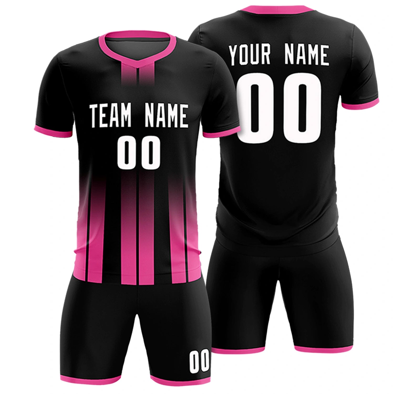 Custom Black Pink Vertical Training Uniform Soccer Sets Jersey