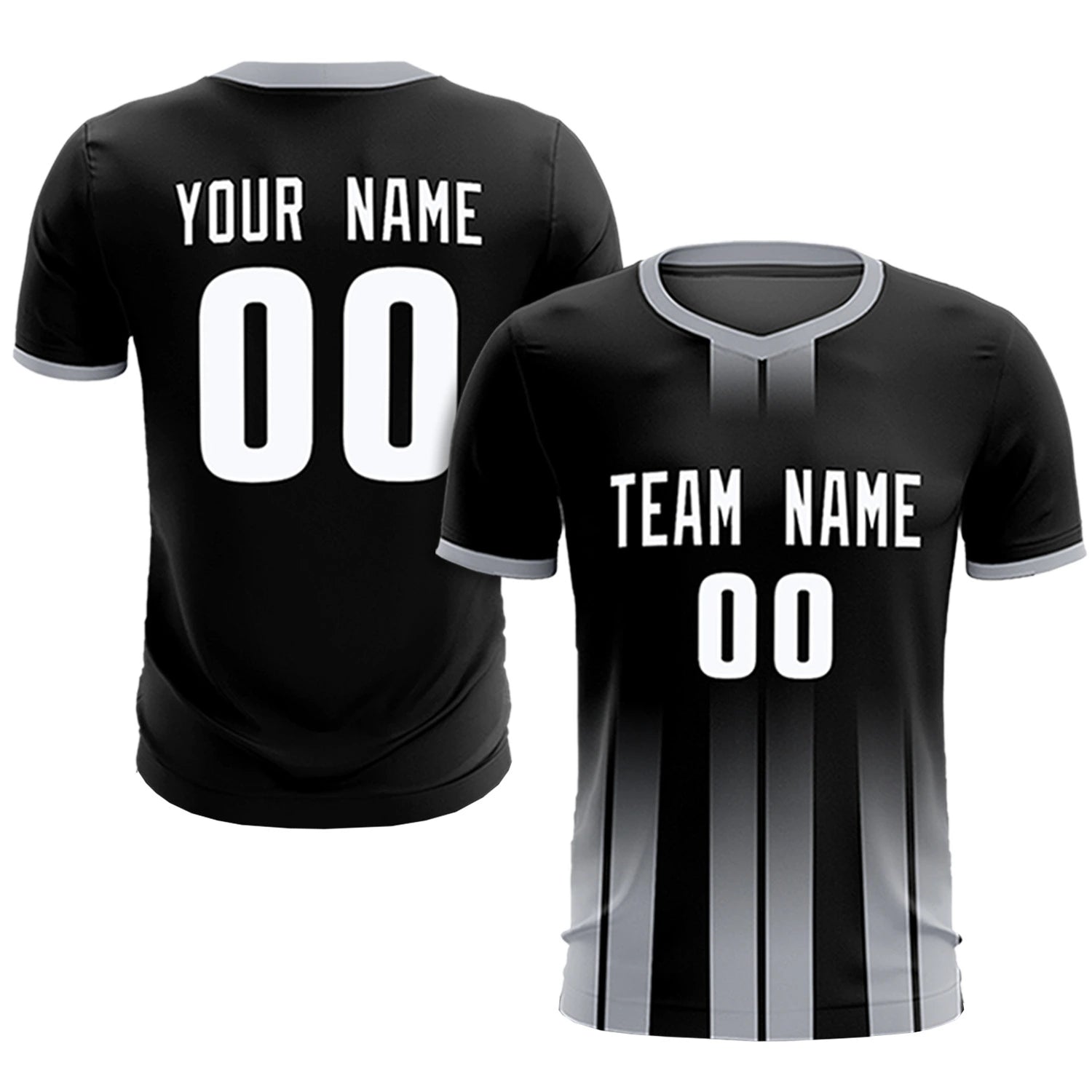 Custom Black Gray Vertical Training Uniform Soccer Sets Jersey