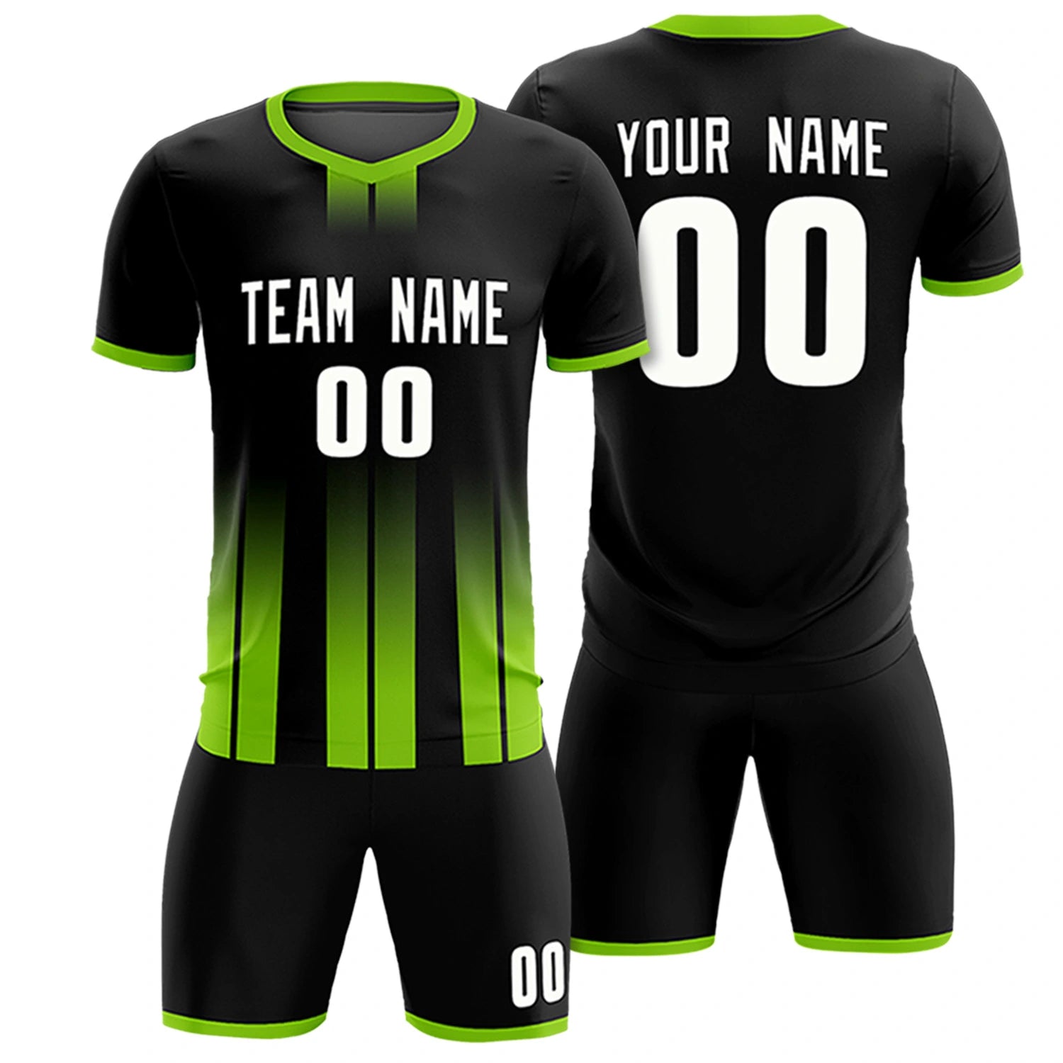 Custom Black Neon Green Vertical Training Uniform Soccer Sets Jersey