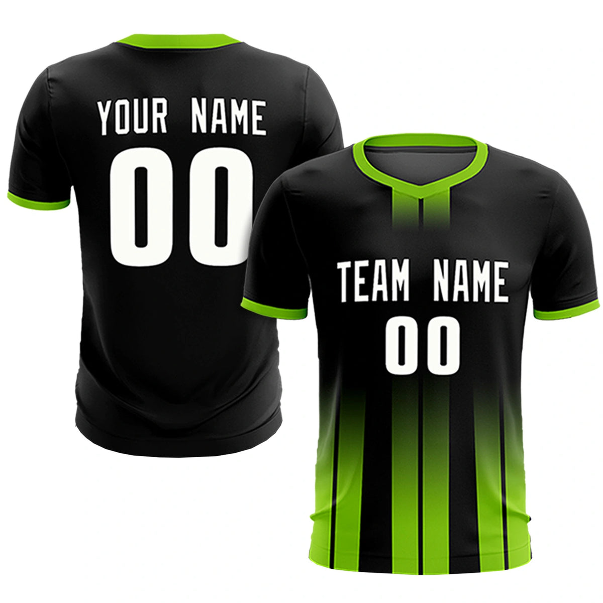 Custom Black Neon Green Vertical Training Uniform Soccer Sets Jersey