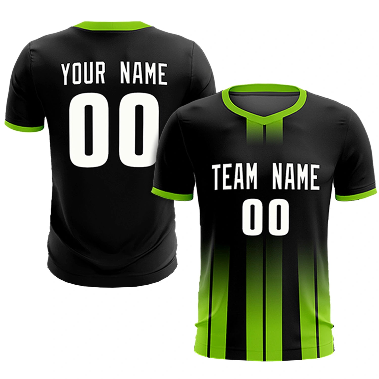 Custom Black Neon Green Vertical Training Uniform Soccer Sets Jersey
