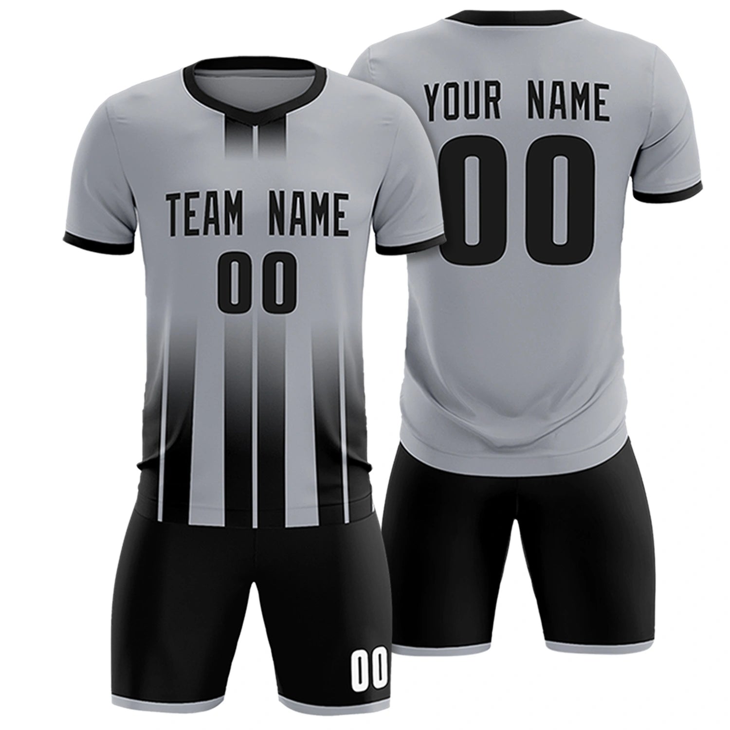 Custom Gray Black Vertical Training Uniform Soccer Sets Jersey