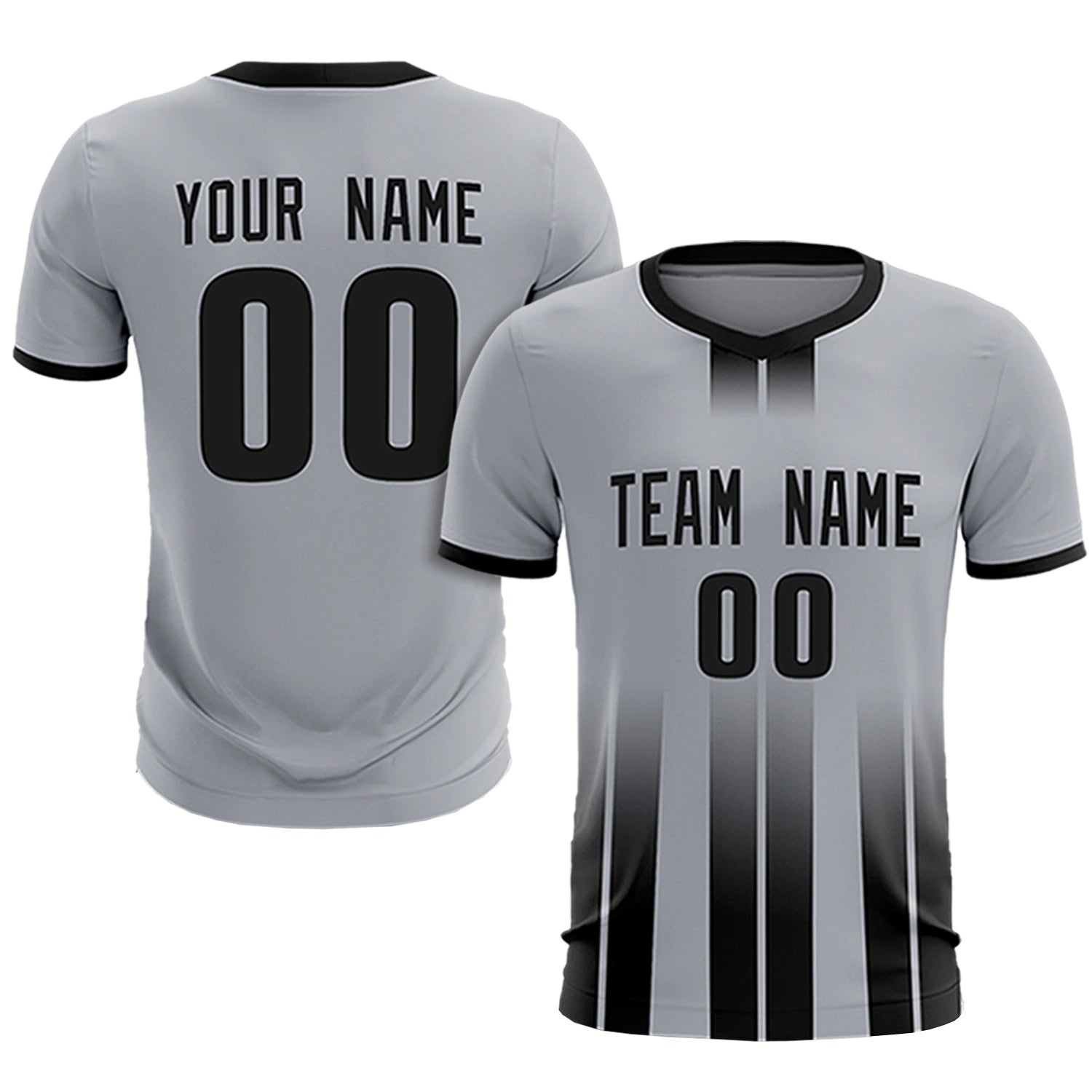 Custom Gray Black Vertical Training Uniform Soccer Sets Jersey