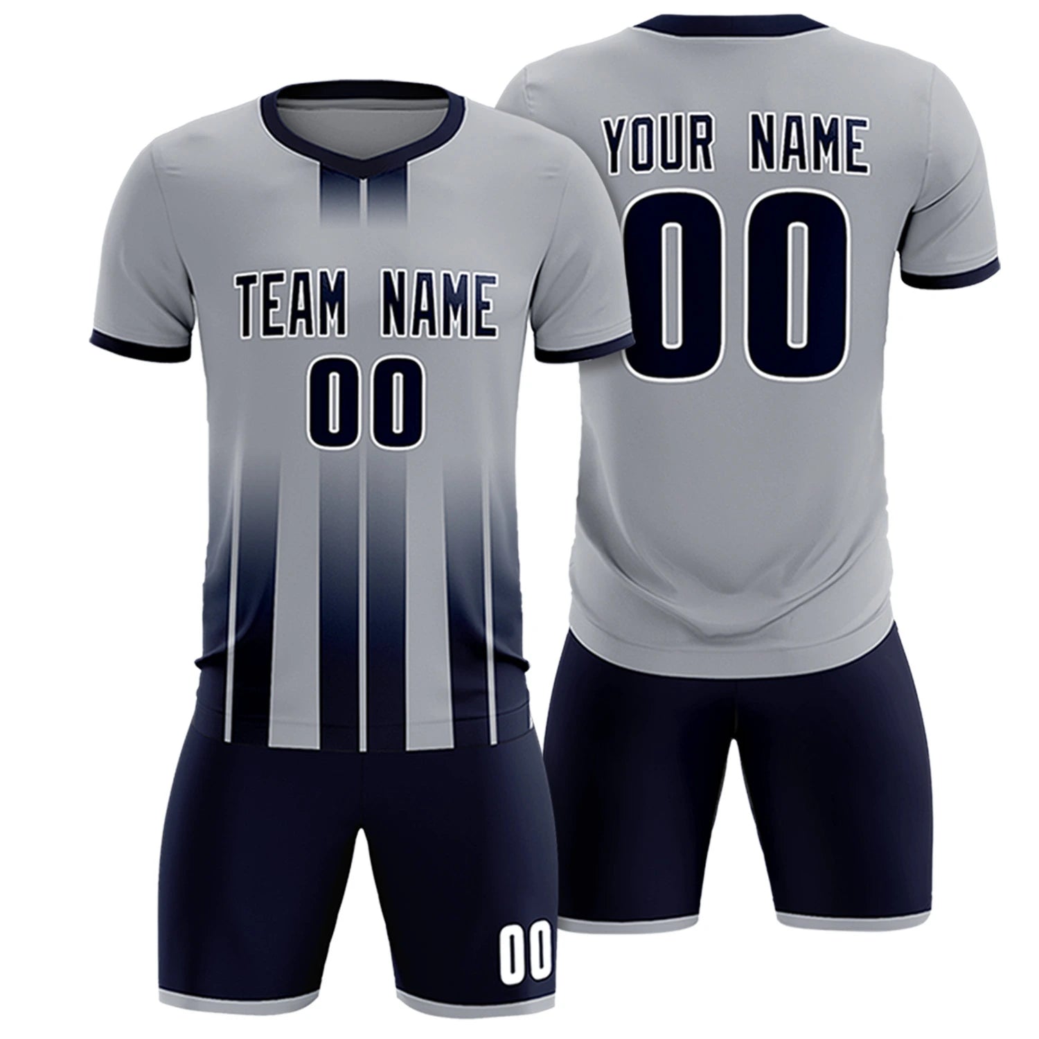 Custom Gray Navy Vertical Training Uniform Soccer Sets Jersey