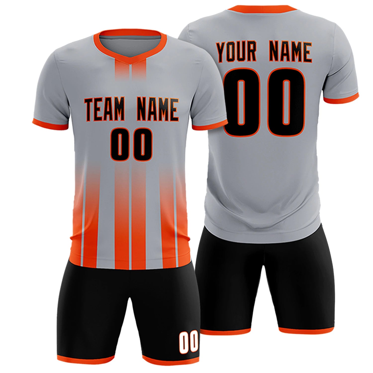 Custom Gray Orange Vertical Training Uniform Soccer Sets Jersey