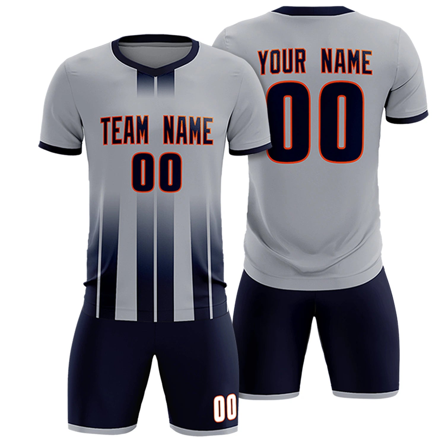 Custom Gray Navy Vertical Training Uniform Soccer Sets Jersey