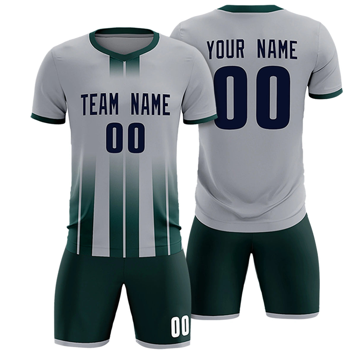 Custom Gray Midnight Green Vertical Training Uniform Soccer Sets Jersey
