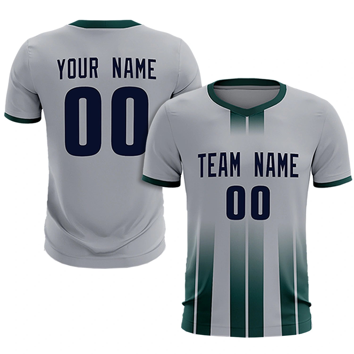 Custom Gray Midnight Green Vertical Training Uniform Soccer Sets Jersey