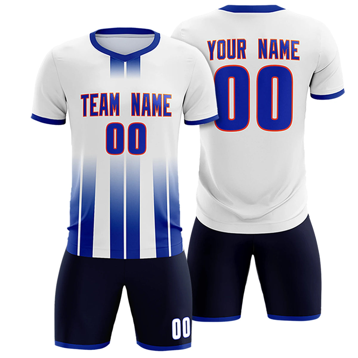 Custom White Royal Blue Vertical Training Uniform Soccer Sets Jersey