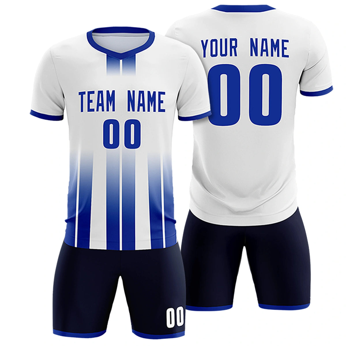 Custom White Royal Blue Vertical Training Uniform Soccer Sets Jersey