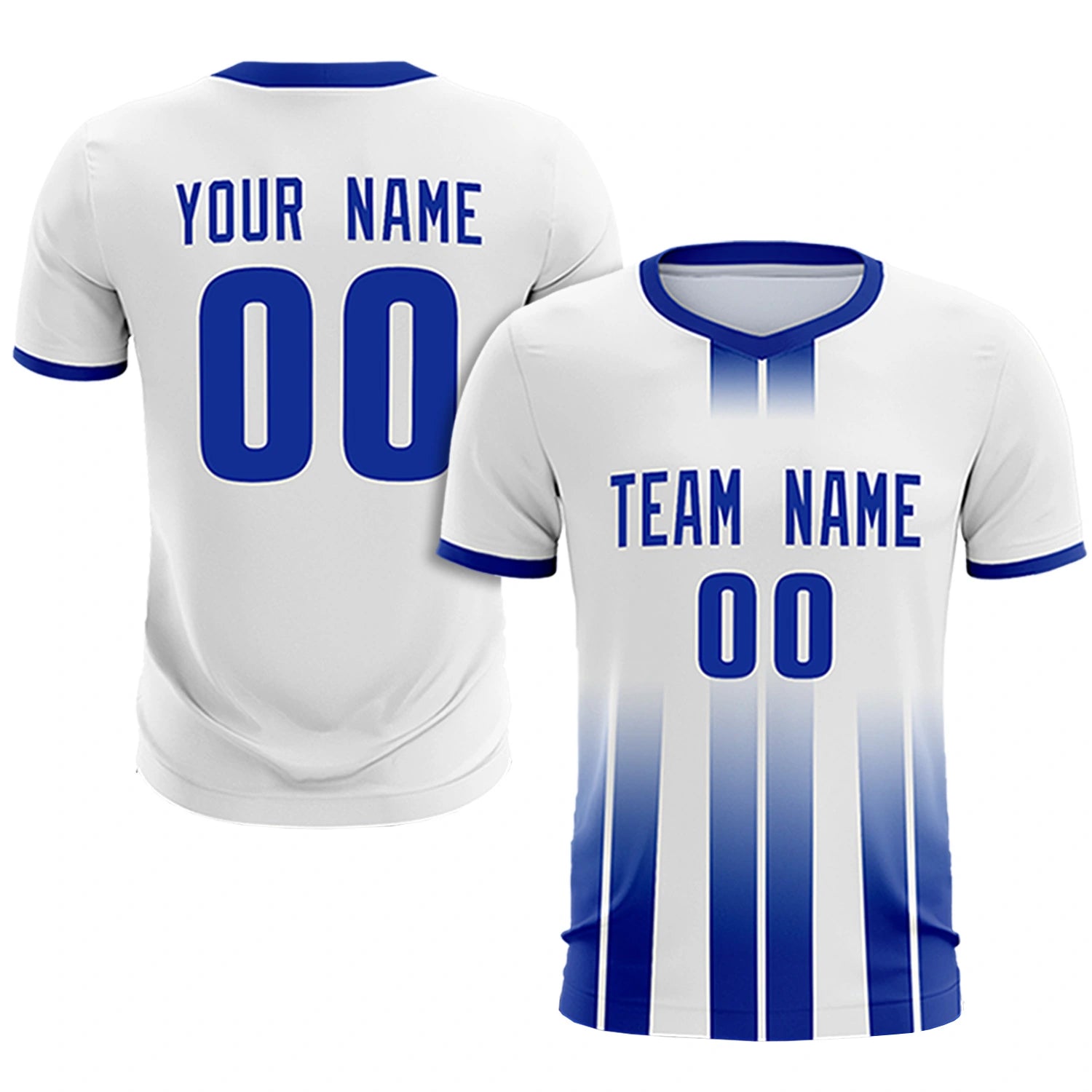 Custom White Royal Blue Vertical Training Uniform Soccer Sets Jersey