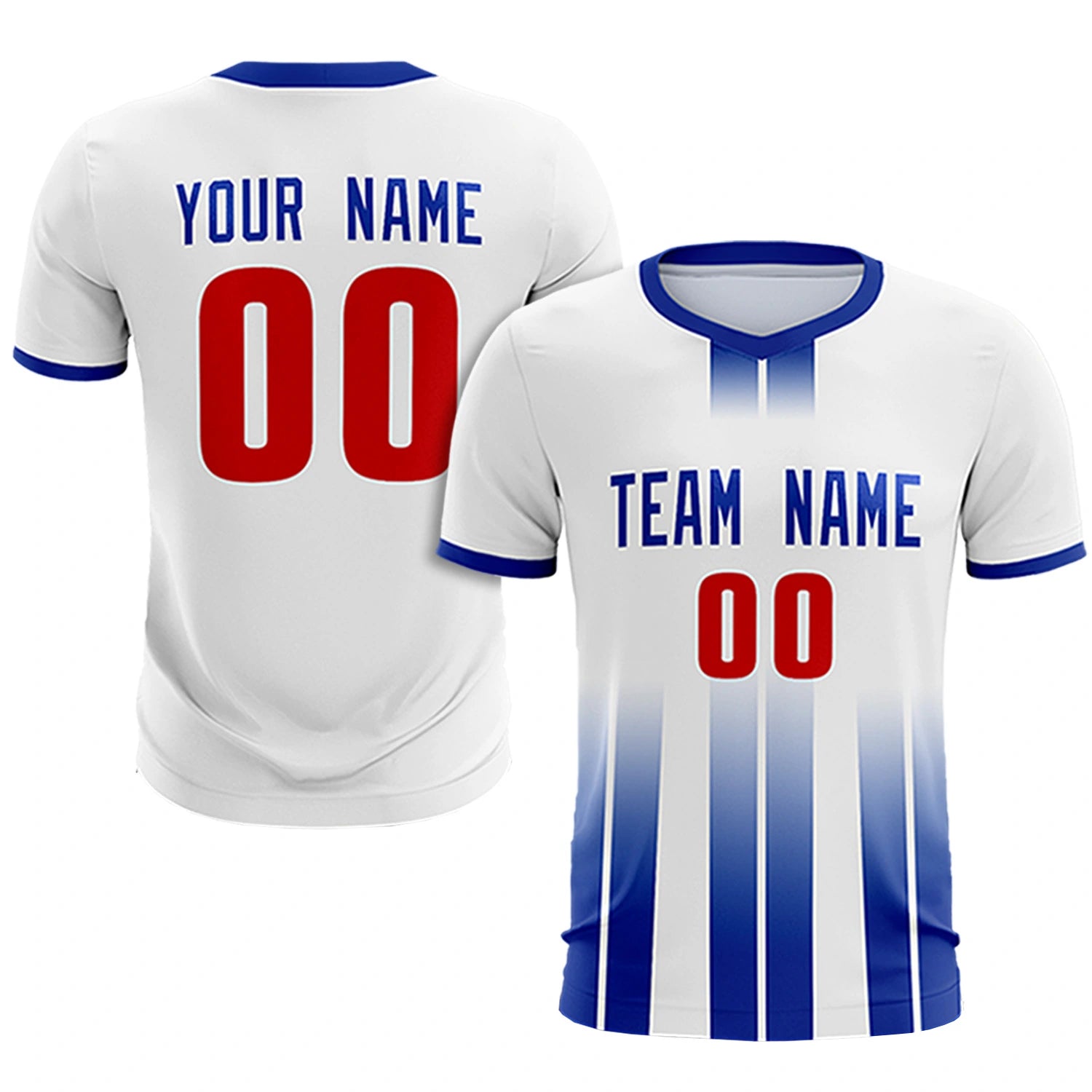Custom White Royal Blue Vertical Training Uniform Soccer Sets Jersey