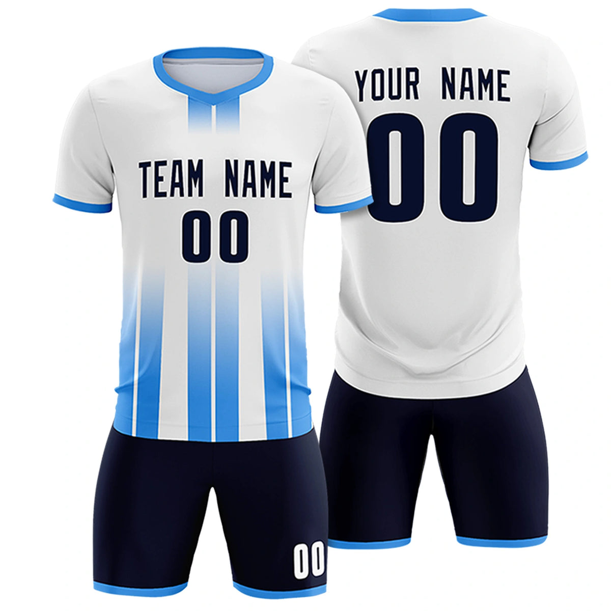 Custom White Powder Blue Vertical Training Uniform Soccer Sets Jersey