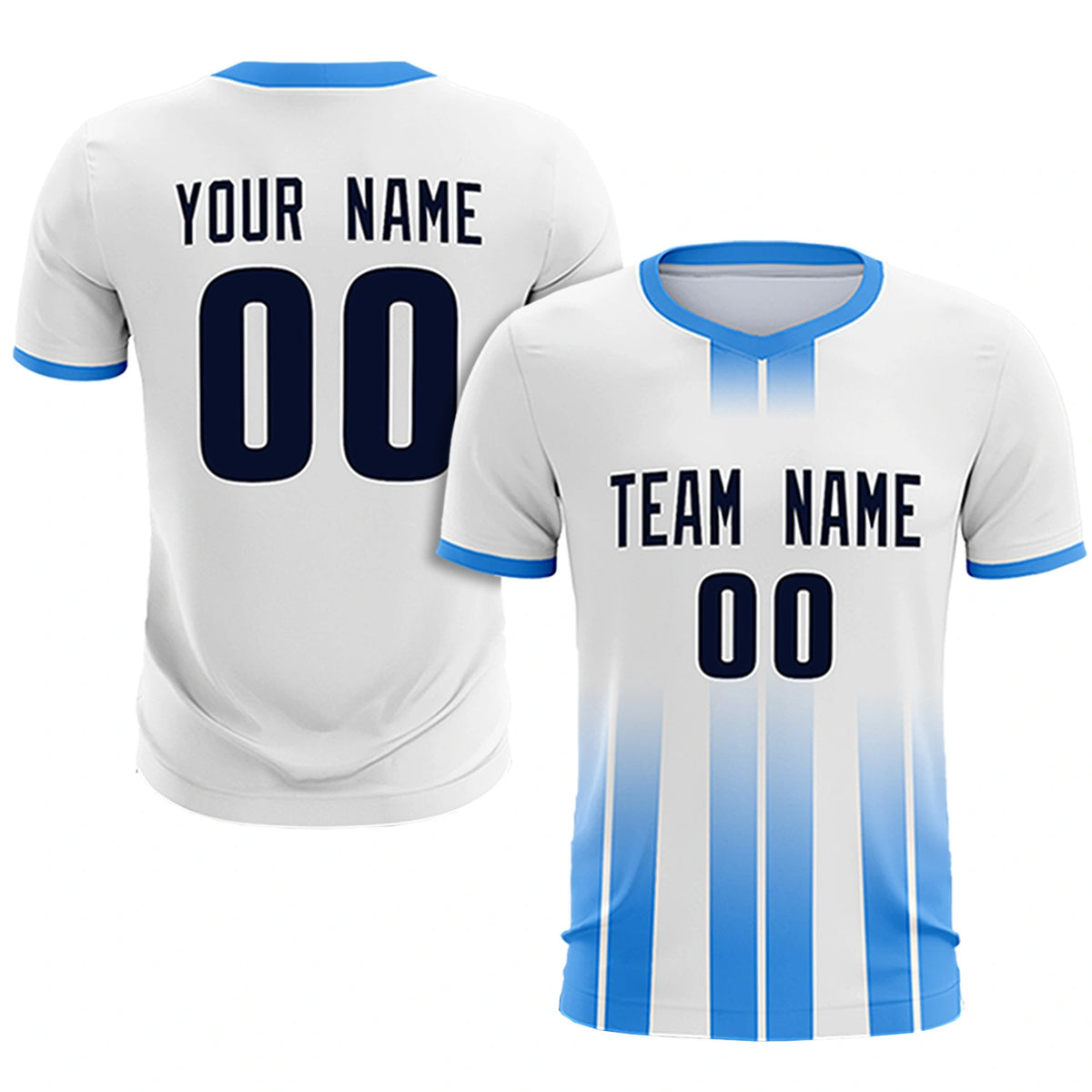 Custom White Powder Blue Vertical Training Uniform Soccer Sets Jersey