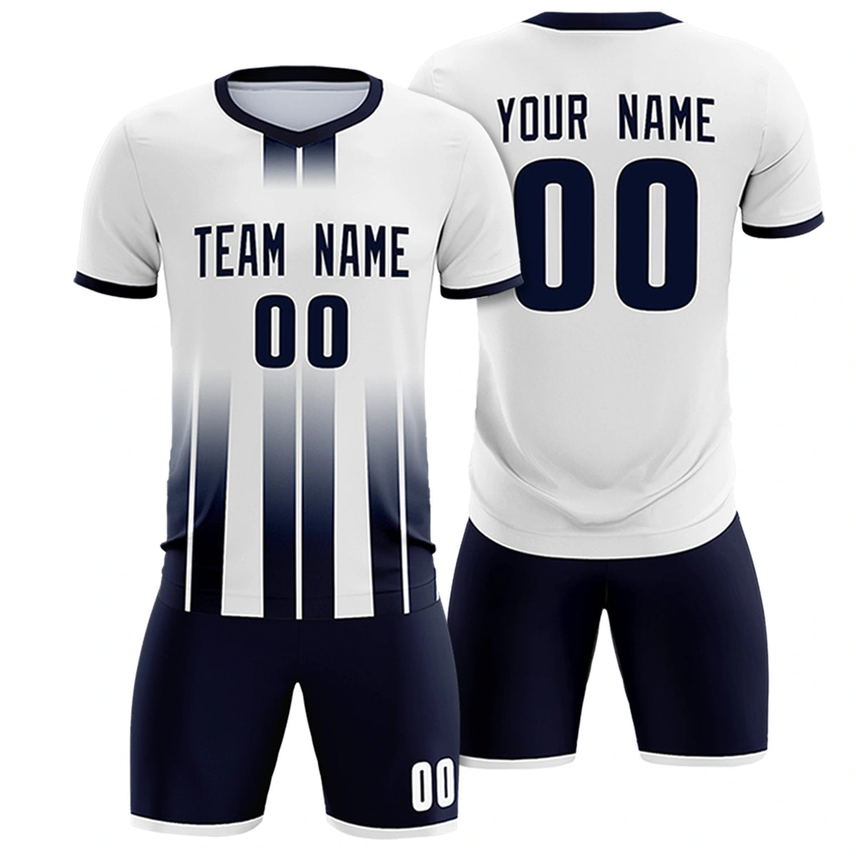 Custom White Navy Vertical Training Uniform Soccer Sets Jersey