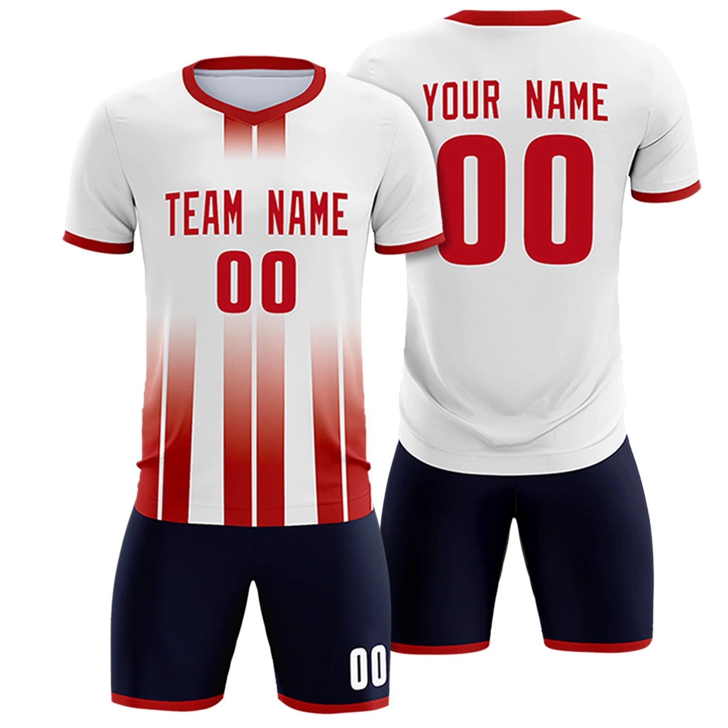 Custom White Red Vertical Training Uniform Soccer Sets Jersey