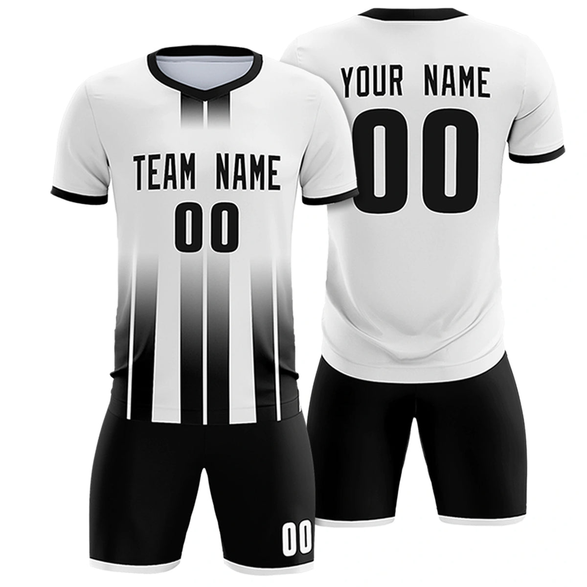 Custom White Black Vertical Training Uniform Soccer Sets Jersey