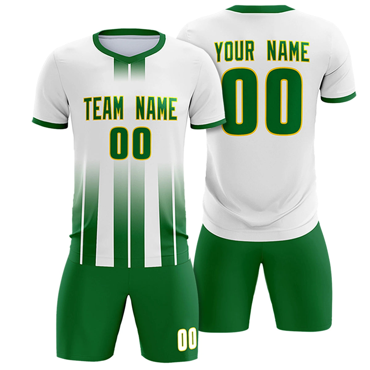 Custom White Kelly Green Vertical Training Uniform Soccer Sets Jersey
