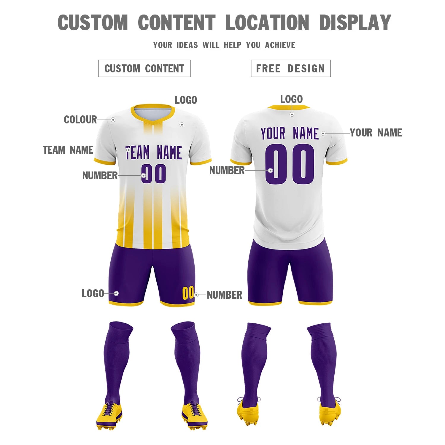 Custom White Gold01 Vertical Training Uniform Soccer Sets Jersey