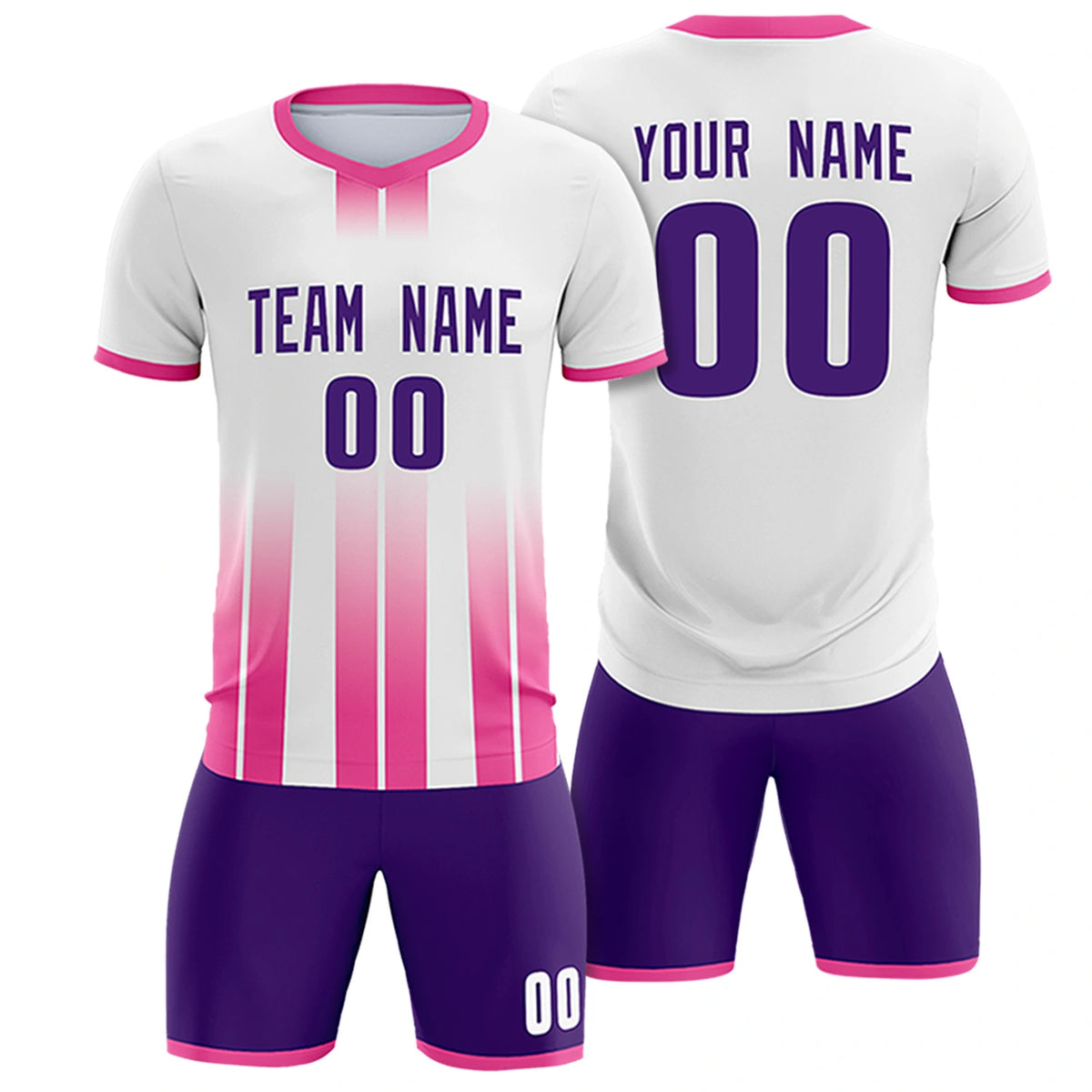 Custom White Pink Vertical Training Uniform Soccer Sets Jersey