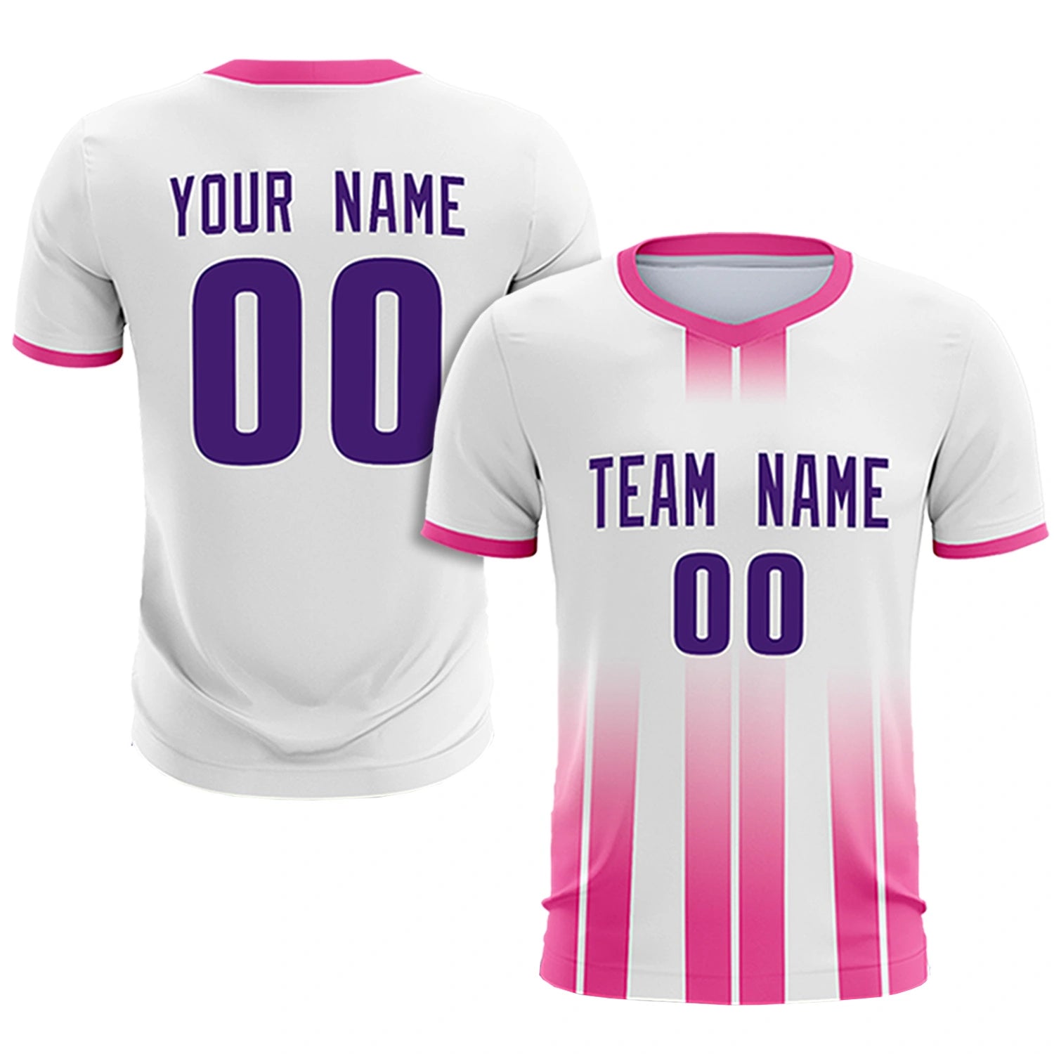 Custom White Pink Vertical Training Uniform Soccer Sets Jersey