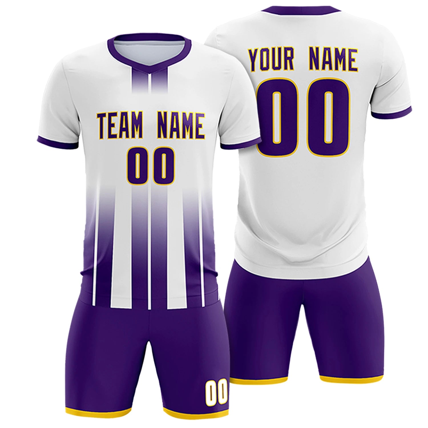 Custom White Purple Vertical Training Uniform Soccer Sets Jersey