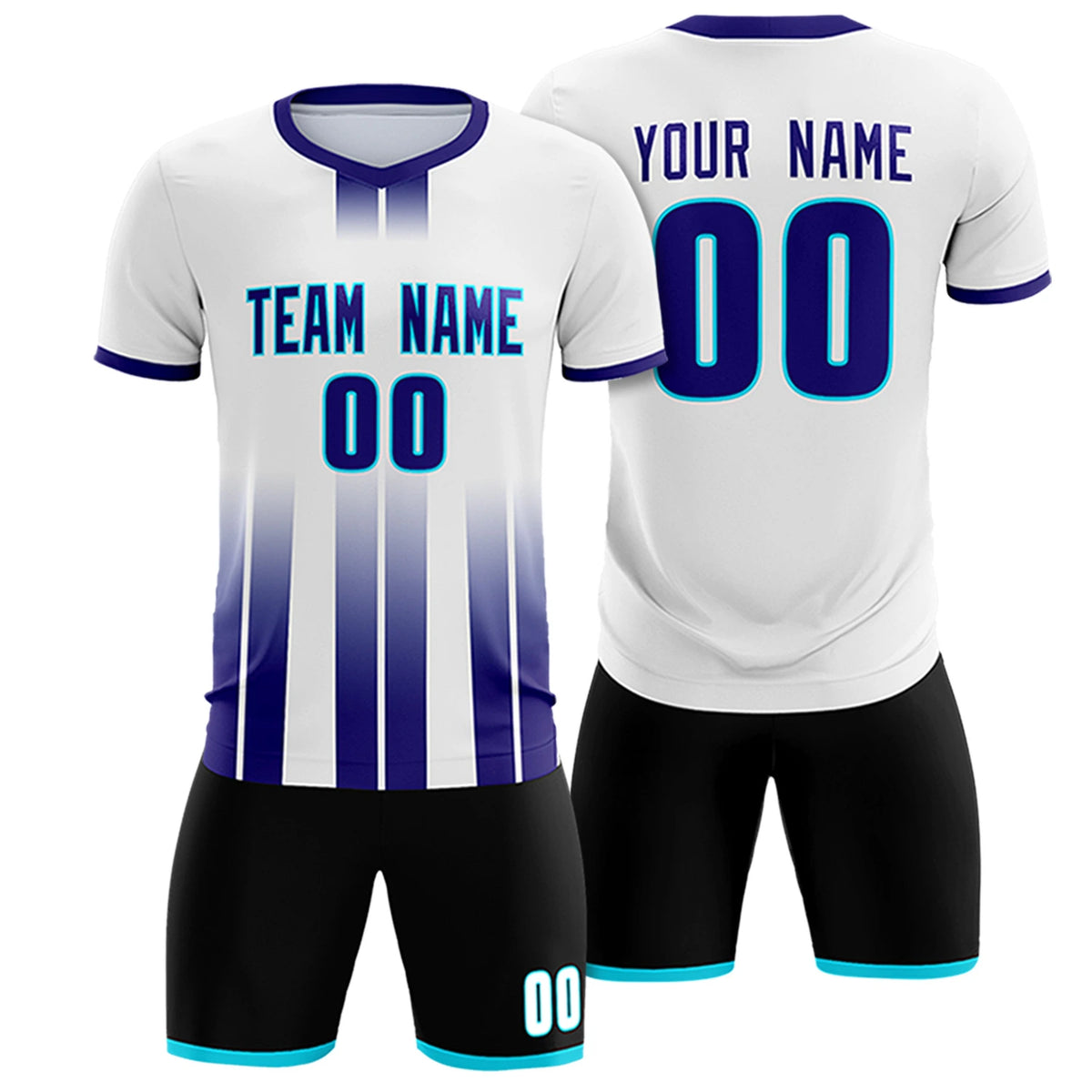 Custom White Purple Vertical Training Uniform Soccer Sets Jersey