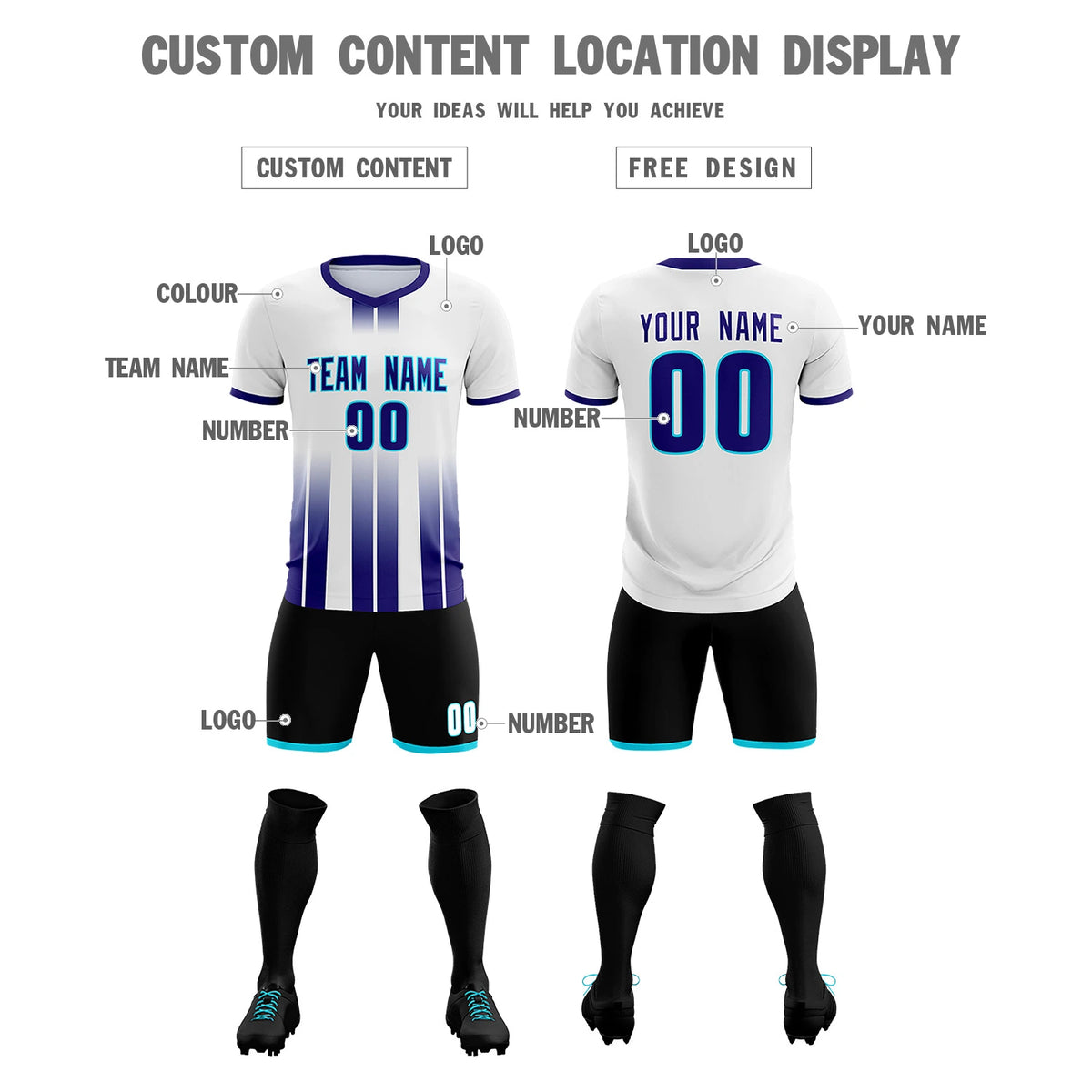 Custom White Purple Vertical Training Uniform Soccer Sets Jersey